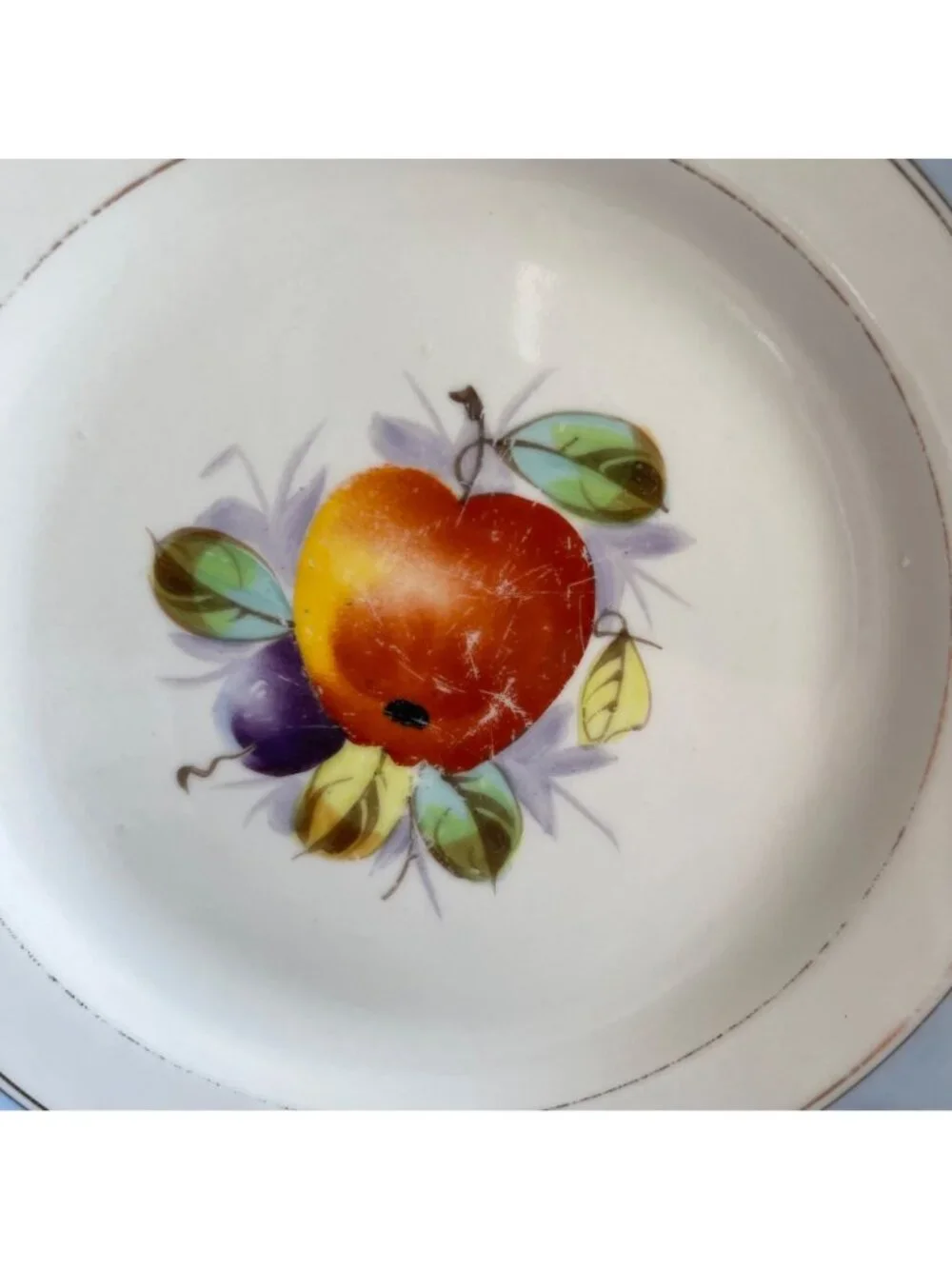 Antique KPM Berlin Porcelain Plate Rim Gold Gild Edges Hand Painted Apple Fruit